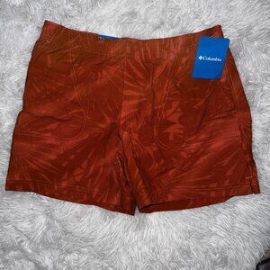 Men's NWT Columbia Burnt Orange Floral Swim Shorts - Medium - New with Tags